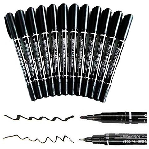 Caxmtu 12 Pieces Black Permanent Marker Pen Office Oily Mark Pen Double Tip Fine Cover