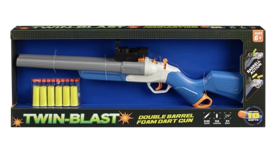 New||Twin-Blast Double Barrel Foam Dart Gun, Includes 10 Darts, 6 Casings and Sight, for Ages 6+, Perfect for for action-packed adventures and imaginative play||