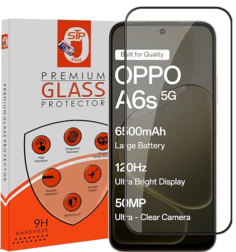 Image of STP FEEL Premium Tempered Glass Screen Protector Guard Compatible For Oppo A6s 5G (6.75 Inch, Pack of 1) | Edge to Edge Coverage With Easy to installation kit for Smartphone