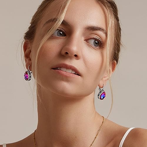 Milacolato Austria Crystal Earrings 18K White Gold Plated Hypoallergenic Leverback Drop Dangle Earrings Vintage Boho Earrings for Women4