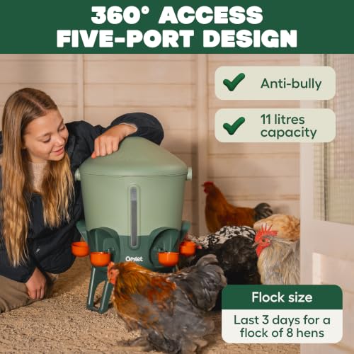 Image of Omlet Insulated Chicken Waterer, 3 Gallon | Automatic Poultry Water Dispenser with 5 Cups & Nipples Included | BPA-Free | Anti-Roost Lid | Sage Green