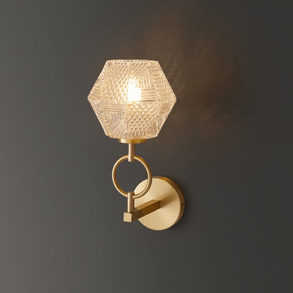 YNIYUJKL Wall Lamp, Luxury Glass Wall Sconce Lighting All Copper Vanity Light 1-Light Wall Lighting In Brushed Brass Finish Gold Bedside Reading Lamp,A