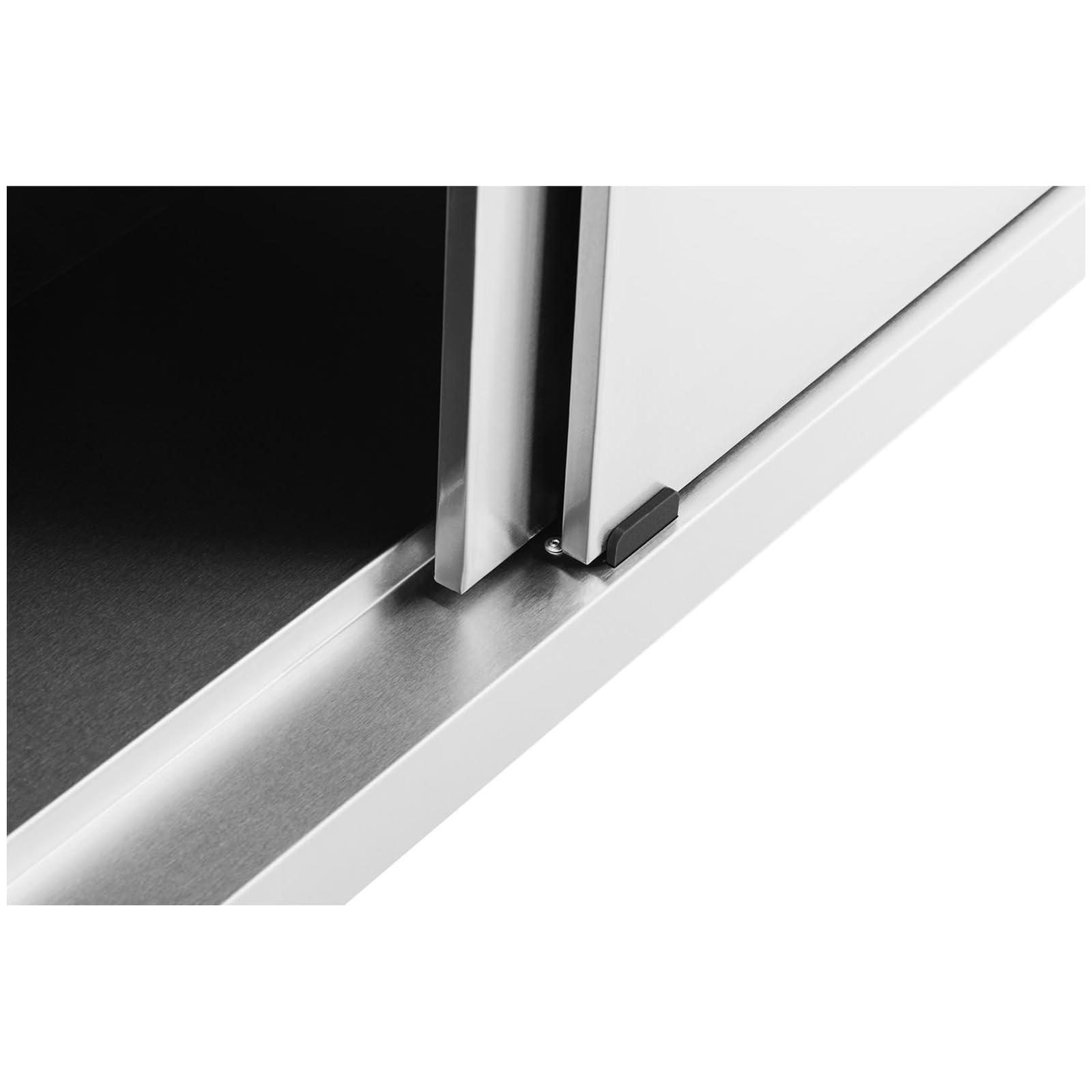 Royal Catering Tavolo Armadiato Acciaio Inox Con Alzatina Banco Da Cucina Porte Scorrevoli RCSSCB-180X70-E-B (180 x 70 cm, 600 kg)