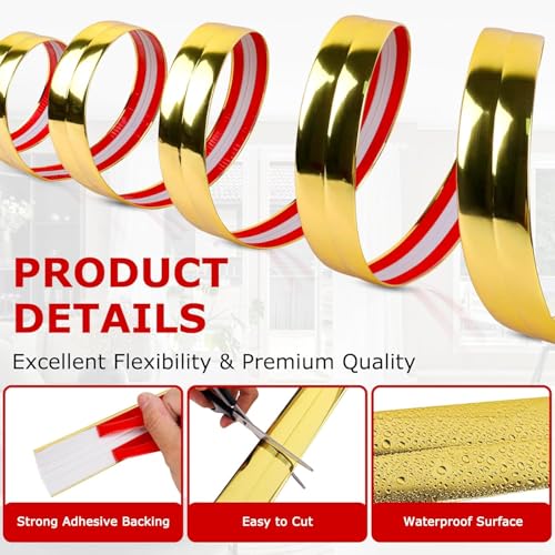Image of inch1 Roll Flexible PVC Golden Wall Molding Trim - Decorative & Protective Caulk Strip for Table Edges, Door Frames, Baseboards, and Corners inch