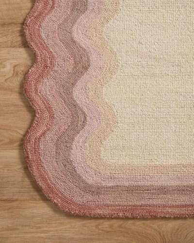Image of Modern Irregular Shape Pattern Wool Carpet with Loop Texture Yarn Anti Shedding Carpet Size 12x15 Feet B3 Pink Multi Color