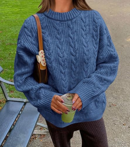 Okiwam Women's Oversized Sweaters Crewneck Cable Knit Pullover Casual Loose Fall Outfits Fashion Clothes 2025