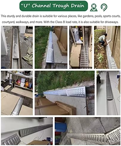 1m Long Driveway Drainage Channel System - Concrete Trench Drains for Garden, Patio & Deck - Stainless Steel Grating Gutter Guards for Efficient Water Flow