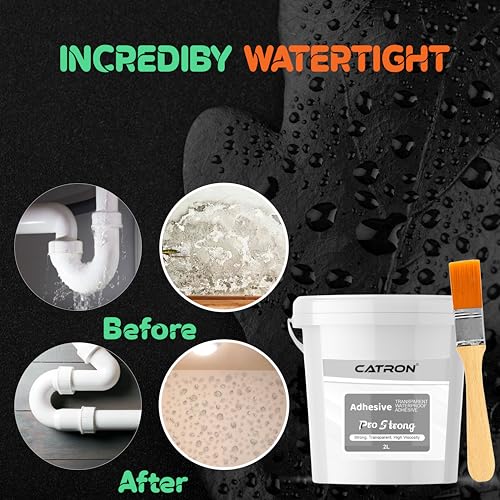 Image of Catron 2L /2Kg Transparent Waterproof Glue with Brush for Crack Seal, Roof Water Leakage Solution, Indoor and Outdoor Epoxy Resin Adhesive ProStrong Sealant | for Bathroom, Walls, Tiles and Pipes
