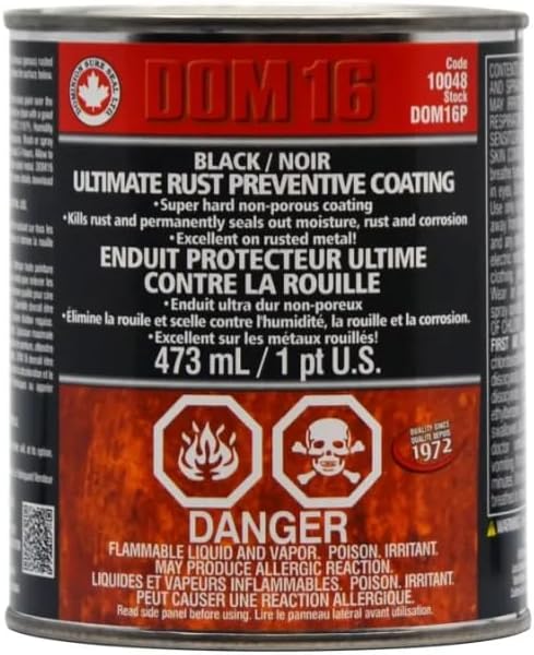 Dominion Sure Seal - DOM16 Ultimate Rust Preventative Coating Black - Paintable & Flexible, Top Tier Strength, Waterproof Rust Inhibitor - Ideal for Car Chassis Parts - 437 mL (16 oz)