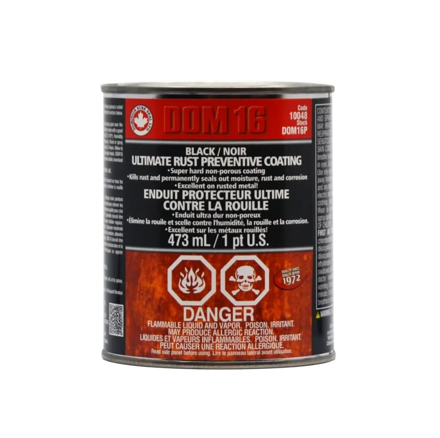 Dominion Sure Seal - DOM16 Ultimate Rust Preventative Coating Black - Paintable & Flexible, Top Tier Strength, Waterproof Rust Inhibitor - Ideal for Car Chassis Parts - 437 mL (16 oz)