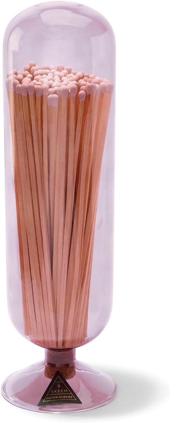 Skeem Design Fireplace Glass Match Cloche with Striker - Violet - Includes 120 Long Matches - Trendy Matches, Colorful Matches