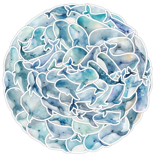Wal Set di adesivi per ragazzi e adulti, 50 pezzi, Whale, impermeabili, in vinile, per auto, moto, skateboard, bagagli, laptop, valigia, casco e computer