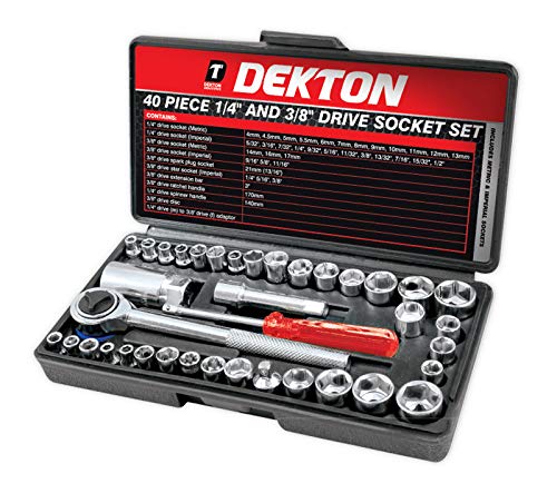 DEKTON DT85110 Drive Socket Set, Black/Red, 1/4-inch, 3/8-inch