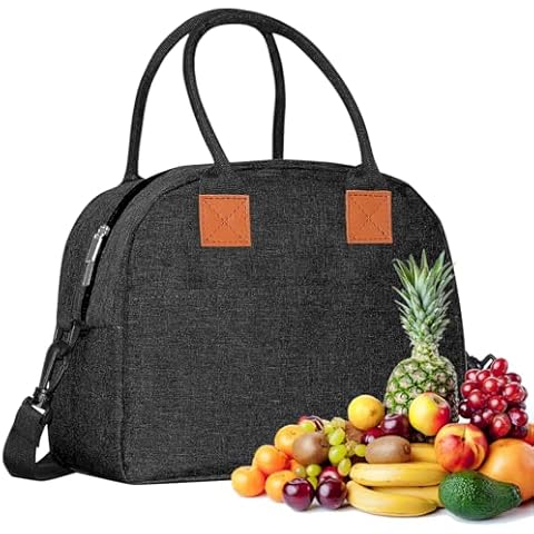 Insulated Lunch Bag For Women Men, 9L Waterproof Cooler Bag Lunch Box For Women Portable Reusable LunchBox With Adjustable Straps, Lunch Tote Bag For Work,Black Cover