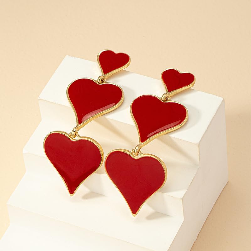 Heart Earrings for Women 14K Gold Plated Sparkly Large Heart Earrings Lightweight Pink Love Heart Statement Trendy Earrings - Image 3