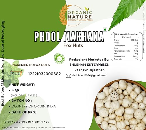 Image of ORGANIC NATURE Phool Makhana Fox Nut Lotus Seeds Pop Gorgon Nut Puffed Kernels (pack of 900 gram)