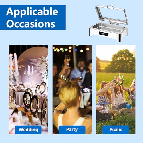 VFDZ Chafing Dish Elektrisch 9L, Catering Warmhaltebehälter Smart-Temperaturanpassung, Rechteckiger Chafing Dish Set Speisenwärmer mit Sichtbarem Glasdeckel (B, 1/3 PAN) – Bild 7