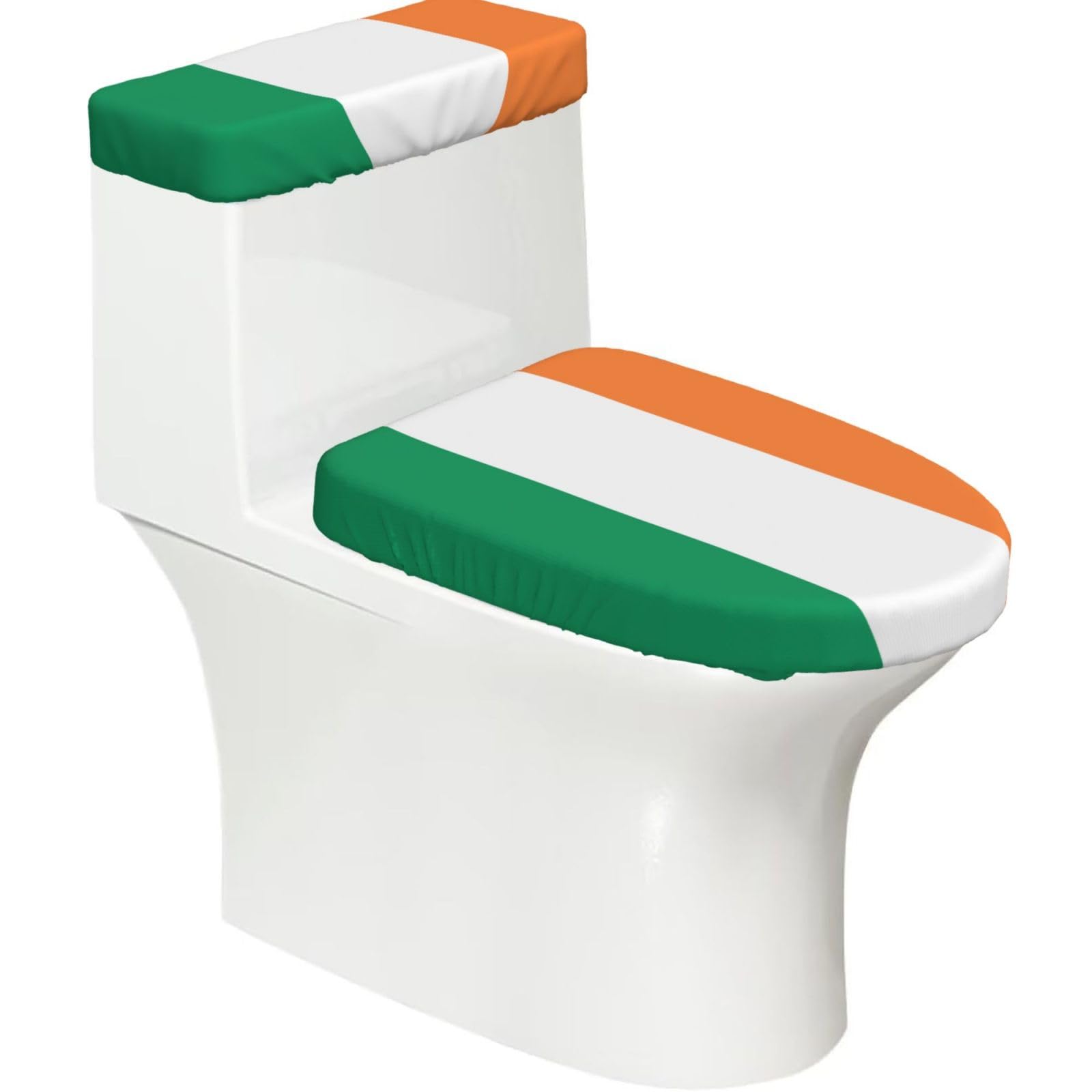 Irish Flag Printed Toilet Tank and Lid Cover Set of 2 for Most Bathrooms, Fits Elongated Round Toilets