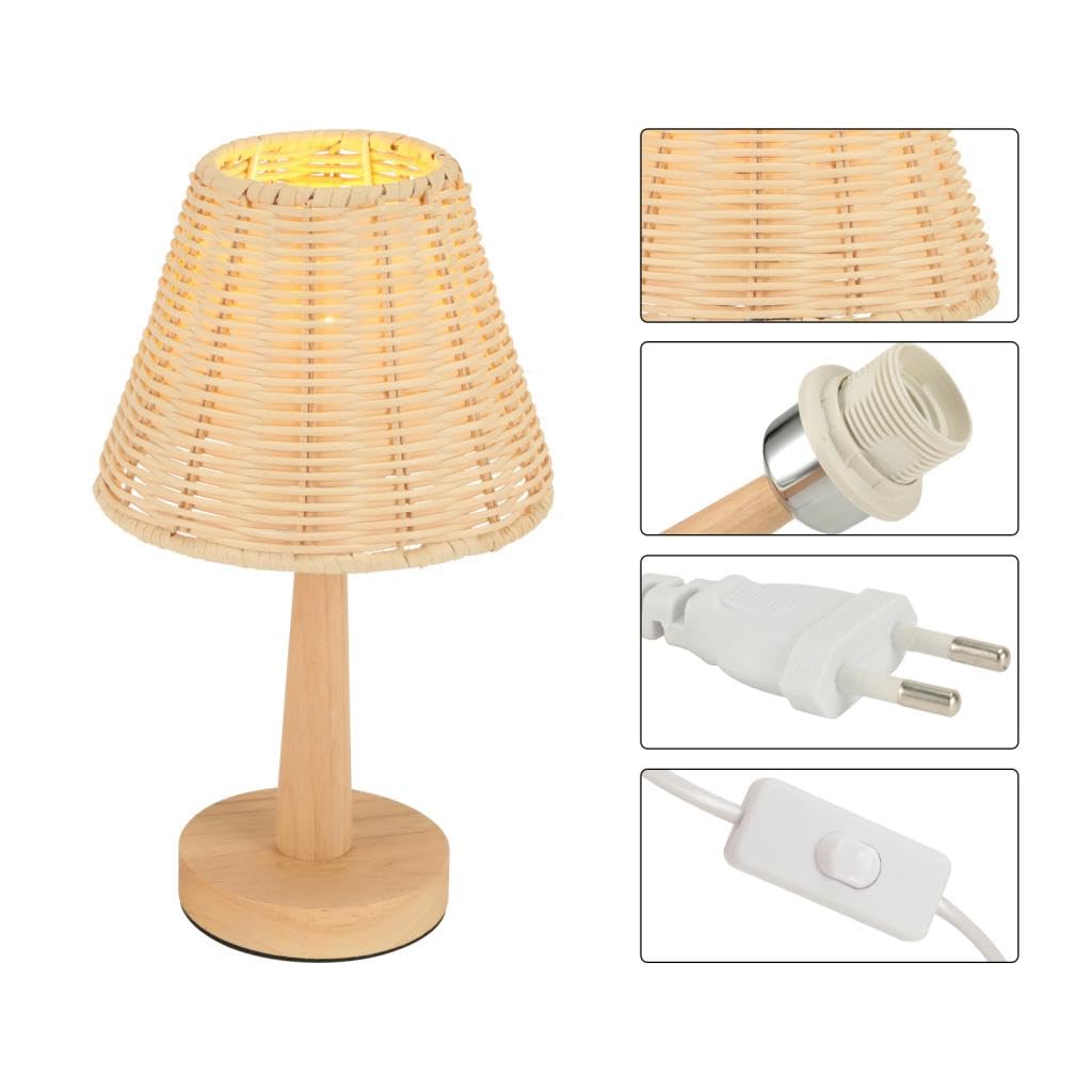 Juego de 2 lámparas de mesa de bambú tejiendo lámpara de noche de madera estilo bohemio iluminación de mesa nocturna decorativa para dormitorio oficina