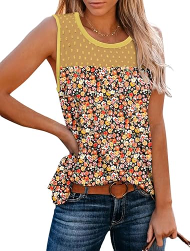 KISSMODA Womens Flora Print Tank Tops Ribbed Summer Shirt Sleeveless Summer Casual Women Blouses(S-3XL)