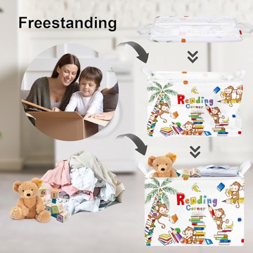 Clastyle Reading Corner School Classroom Book Basket 36L Large Monkey Book Tree Shelf Basket for Kid Nursery Room Collapsible Rectangle Clothes Towel Toy Storage Basket - Image 4