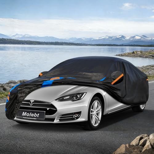 Image of Custom Fit Car Cover for Tesla Model S (2012-2026), Upgraded Waterproof All Weather Outdoor Auto Cover with Charging Port Access, Driver Door Zipper & Mirror Pockets, UV /Snow /Dust Protection