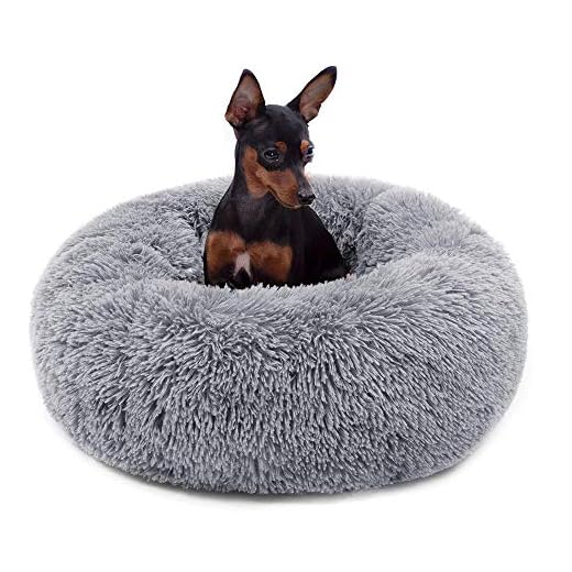 Neekor Cat Dog Beds, Soft Plush Donut Pet Bedding Winter Warm Sleeping Round Fluffy Pet Calming Bed Cuddler for Puppy Dogs/Cats, Size: Small/Medium/Large (Light Grey/Large)