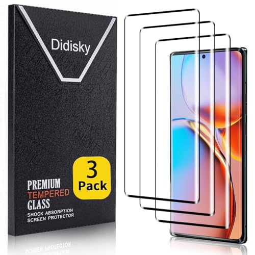 Didisky Screen Protector for Motorola Moto Edge Plus 2023 3 Pack Tempered Glass Film 3D Curved Full Coverage 9H Hardness Easy to Use Scratch-Resistant
