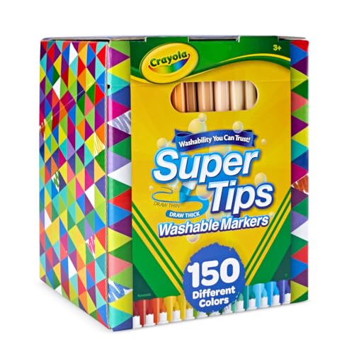 Image of Crayola Super Tips Marker Set (150ct), Teacher Classroom Must Haves, Homeschool Supplies, 2-in-1 Fine Point & Broad Line Markers for Kids, 3+ (Pack of 6)