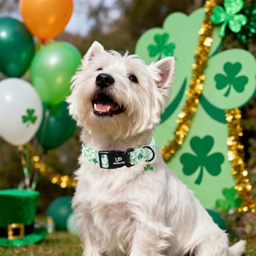 Image of St. Patrick's Day Dog Collar, UP URARA PUP Shamrock Adjustable Pet Collar with Quick Release, Daily Dog Accessories for Small Medium Large Dogs