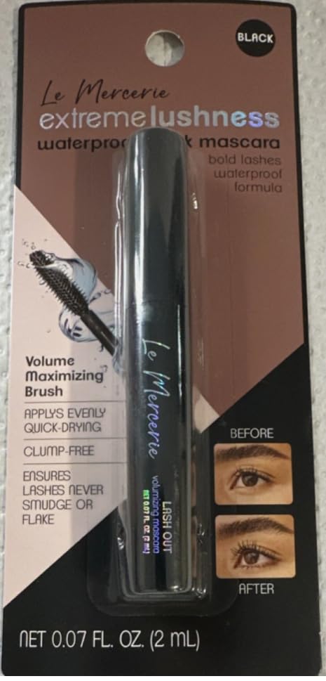 Extreme Lushness Waterproof Black Mascara, Bold Lashes, Clump-Free, Volume Maximizing Brush, 0.07 fl. oz.
