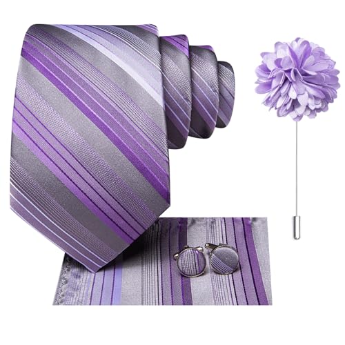 Image of Dubulle Mens Tie and Lapel Pin Paisley Striped Floral Necktie for Men Pocket Square Cufflinks 4PCS Set Wedding Party