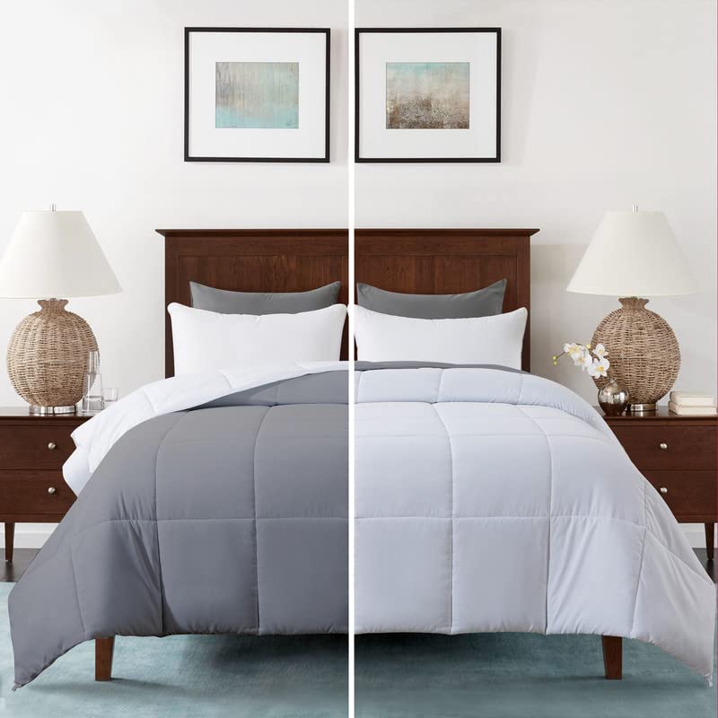 Image of MammaYo Razzai Restful Sleep Microfiber Summer Season Ac Reversible Comforter 120GSM (60 inch x 90 inch Inches /152cm x 228cm) - Single Bed Comforter|Silver /White| TC - 400