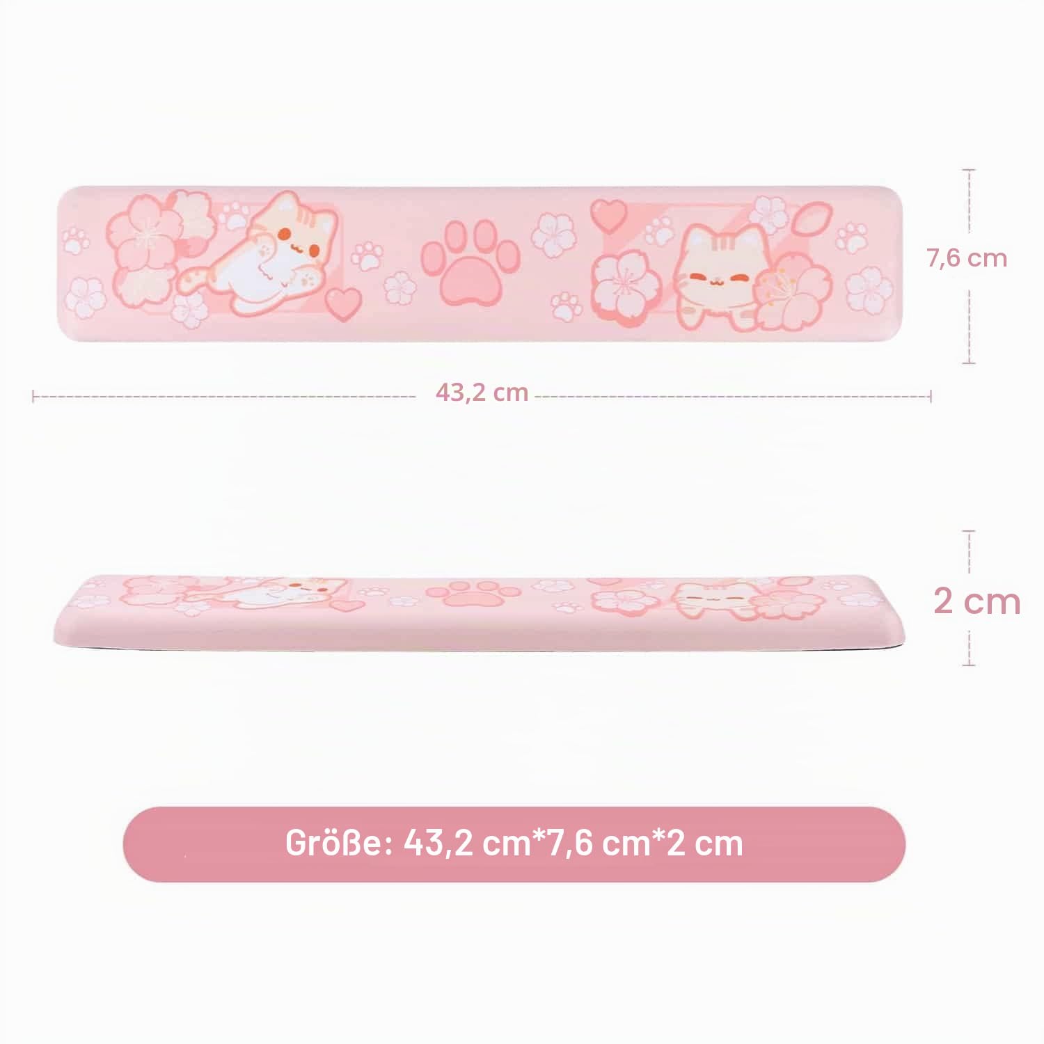 BelugaDesign Sakura Cat Desk Pad | NS Switch-Tastatur, Laptop, Gaming-Setup, Zubehörmatte | Pastellrosa Häschen, Kawaii, süße Anime-Schreibtischunterlage, Schreibunterlage mit Gel-Handgelenkstütze