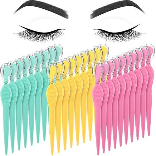 Mudder 28 Pcs Eyebrow Razors Facial Shaver Trimmer,Red,Yellow,Green