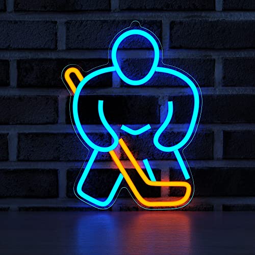 Hockey Gift, Lampeez Ice Hockey Goalie Neon Sign Ice Hockey Player LED Neon Signs for Hockey Room Decor, Light Up Signs for Wall Decor Hockey Gifts Neon Lights for Boys Teen Sports Party Decoration