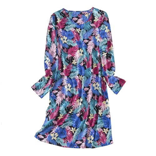 Image of American Trends Nightgowns for Women Long Sleeve Cotton Blend Sleepwear, Knee Length Night Gowns Sleepshirts House Lounge
