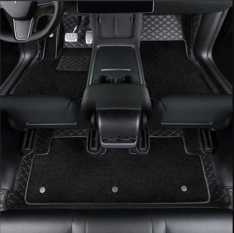 7D Premium Diamond Car Foot Mat with Luxurious & Elegant Look | 100% Waterproof and Dust Proof | Custom Fitted Car Floor Tray Mat for Mercedes E-200 (2018-Onwards) - Black Silver