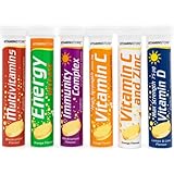 Vitamin Store Variety Pack Effervescent Tablets - 6 Packs Variety of 20 Flavoured Dissolvable Fizzy Supplement - Contains Vitamins C, D, Zinc & Selenium