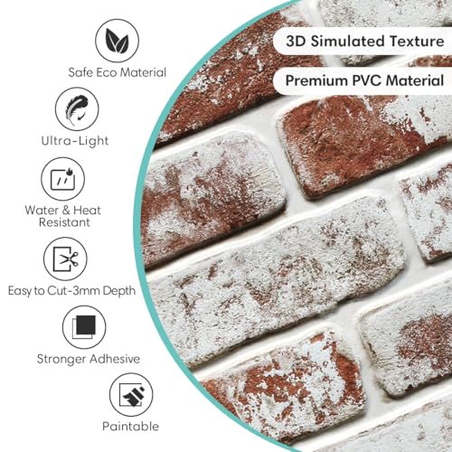 Commomy 10 Pcs 3D Faux Brick Wall Panels -11.8\"X11.8\" Small Size Thin PVC Peel and Stick Brick Farmhouse DIY Brick Backsplash for Fireplace, Bedroom, Living Room, Kitchen - Thumbnail 3