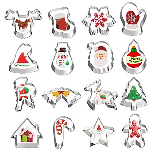 Christmas Cookie Cutters Hibery 16 Pcs Holiday Cookie Cutters Christmas Reindeer Snowflake Christmas Tree Gingerbread Man Santa Bell More Cookie Cutters Christmas Shapes