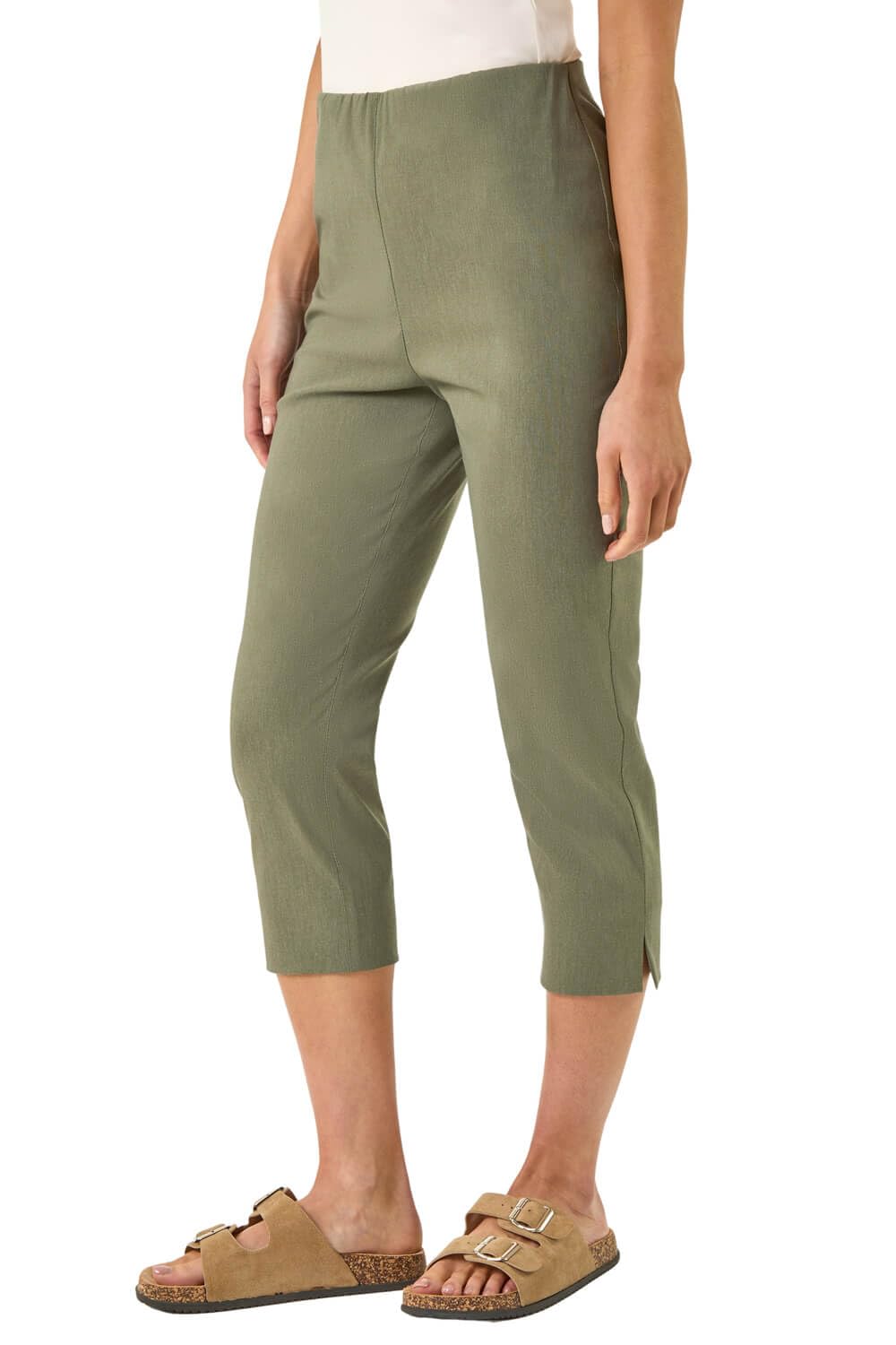 Roman Petite Women's Khaki Cropped Stretch Trouser Size 18