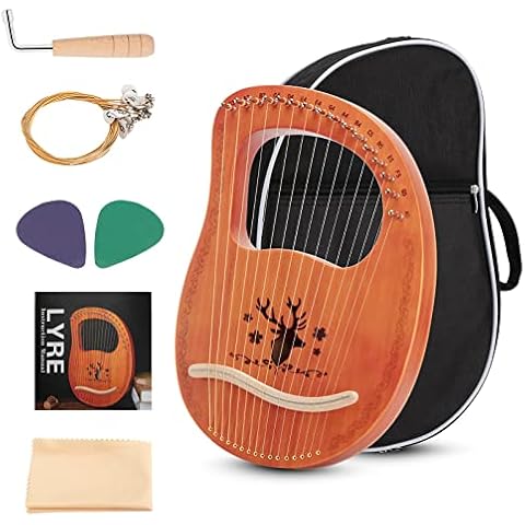 Topnaca Lyre Harp 16 String Metal Mahogany Plywood Body String Instrument with Tuning Wrench and Carry Bag for Kids Adult Beginners Cover