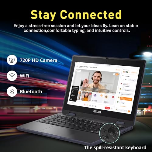 Image of ASUS 11.6 inch HD 2-in-1 Touchscreen Laptop, Intel Celeron N100, 4GB RAM, 416GB Storage (256GB SSD+160GB Dock), Intel UHD Graphics, Durable, WiFi 6, Webcam, Win 11 Pro, Gray