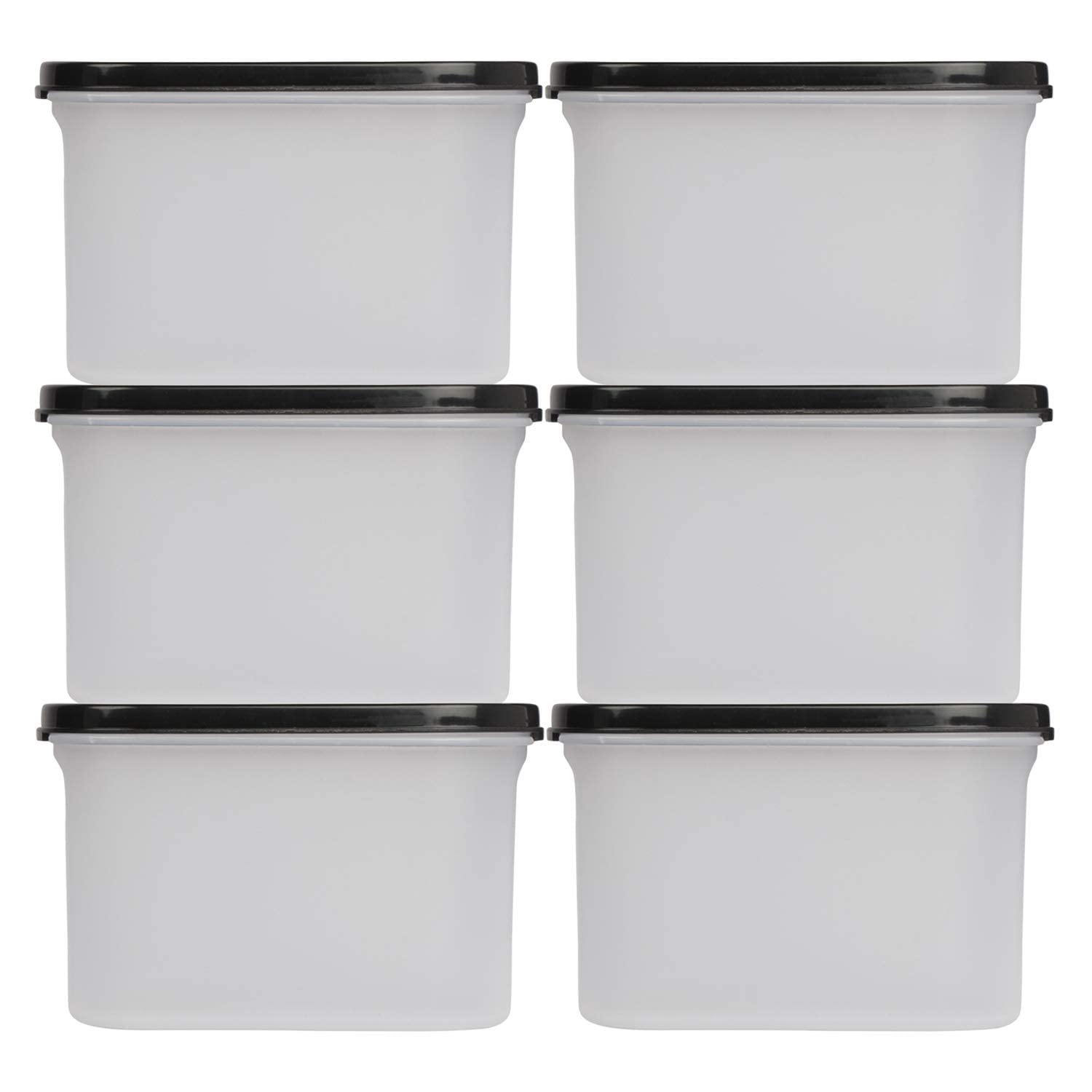 Cutting EDGE 1200ml Anti-Bacterial Modular Plastic Storage Container Set of 6, BPA-Free, Airtight Lid, Leakproof, Stackable Organizer for Pantry, Rice, Grains & Pulses (Black Lids)