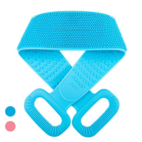 Silicone Back Scrubber for Shower, Lengthen Bath Body Brush Exfoliating Body Washing Towel with Double Sides for Deep Clean and Comfortable Massage for Men Women, Blue