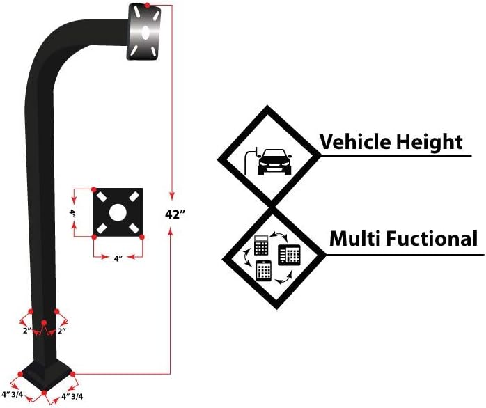 Aluminum Gooseneck 2" x 2" x 42" Pedestal Keypad Stand Access Control Pedestal Mounts Gate keypad Mounting Post (Black)