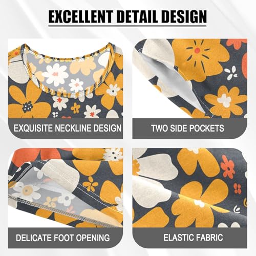 ALAZA Summer Flower on Black Pajamas Set Short Sleeve Cotton Sleepwear Summer Pjs 2 Piece 5-14Y4