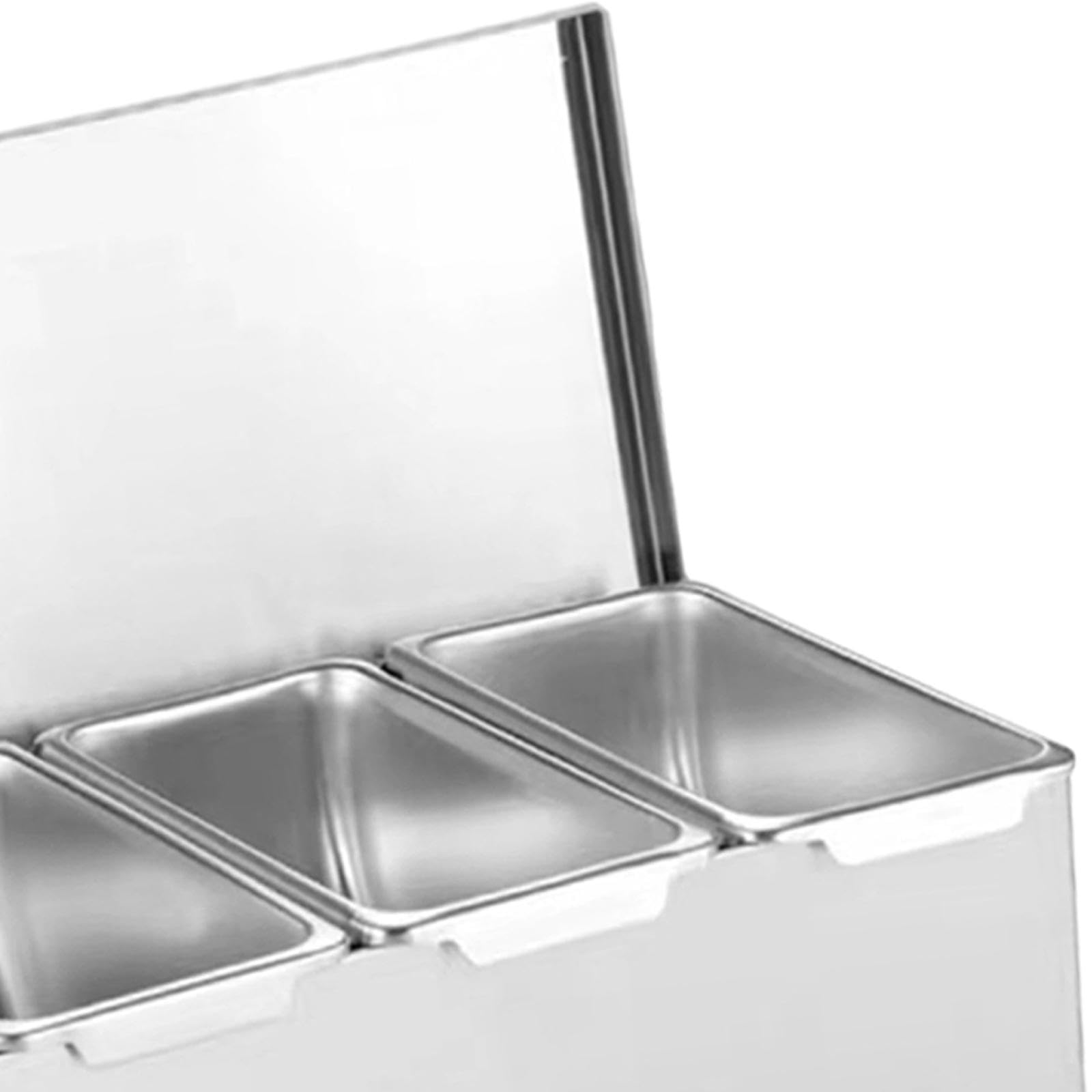 3 Piezas Recipiente para Condimentos Caja Especias Juego Organizador Cocina Acero Inoxidable con Tapa Extraíble Compartimientos Múltiples Adecuado Par, 4 Rejillas