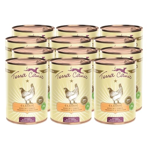 Terra Canis Huhn, Tomate, Amaranth & Basilikum - Classic Nassfutter, 12x400g I Premium Hundefutter in 100% Lebensmittelqualität Aller Rohstoffe I Reichhaltig & gesund, allergen- & getreidearm